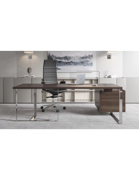 BUREAU DIRECTION PLANA AVEC CREDENCE - pieds métal triangle -
